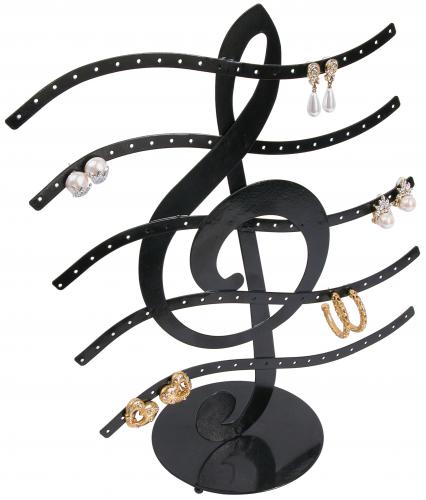 39-Prs Clef Note Metal Earring Stand (Bk)- 13 1/4